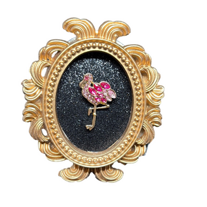 Mini Golden Framed Pink Crystal Flamingo
